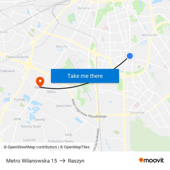 Metro Wilanowska 15 to Raszyn map