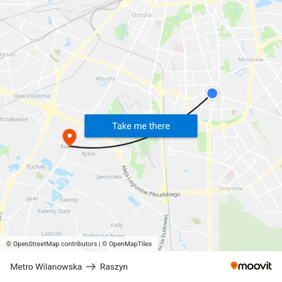 Metro Wilanowska to Raszyn map