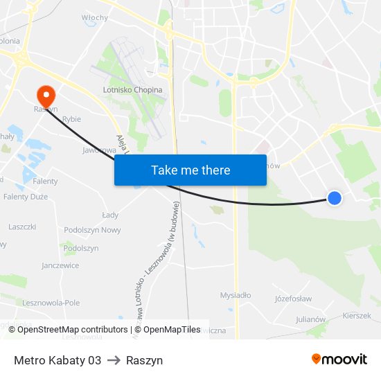 Metro Kabaty 03 to Raszyn map