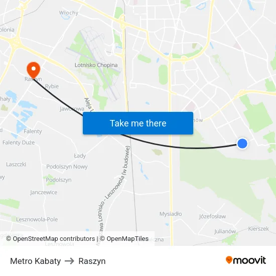 Metro Kabaty to Raszyn map