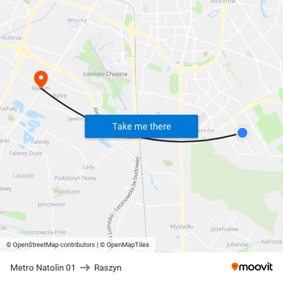 Metro Natolin to Raszyn map