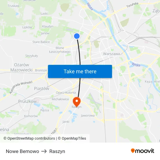 Nowe Bemowo to Raszyn map