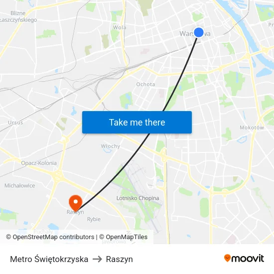 Metro Świętokrzyska to Raszyn map
