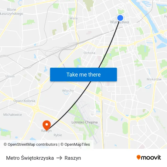 Metro Świętokrzyska to Raszyn map