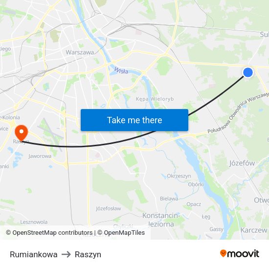 Rumiankowa to Raszyn map