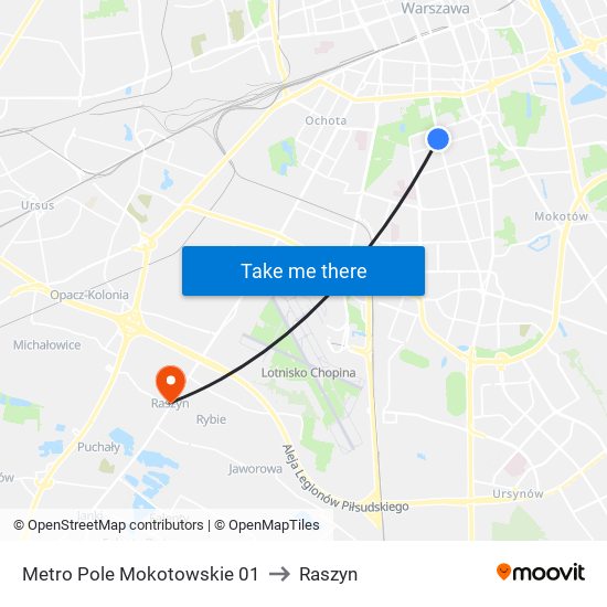 Metro Pole Mokotowskie to Raszyn map