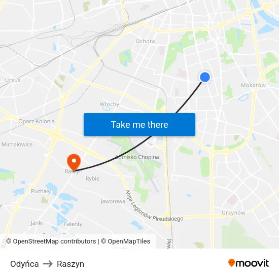 Odyńca to Raszyn map