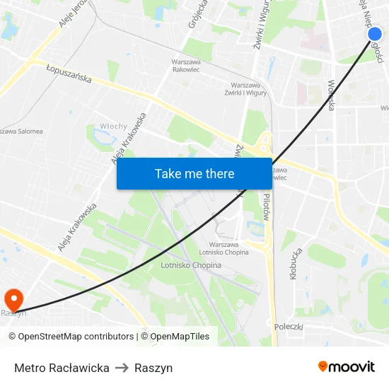 Metro Racławicka to Raszyn map