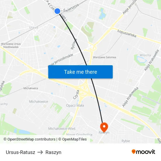 Ursus - Ratusz to Raszyn map