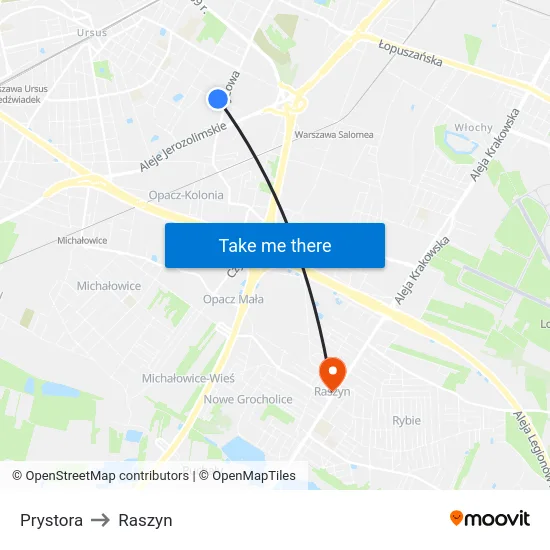 Prystora to Raszyn map