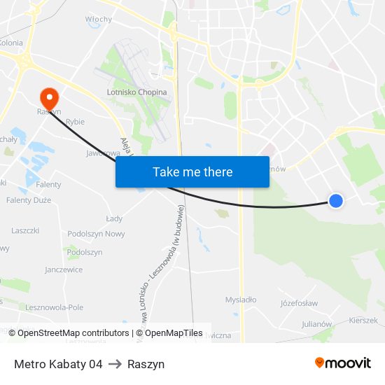 Metro Kabaty 04 to Raszyn map