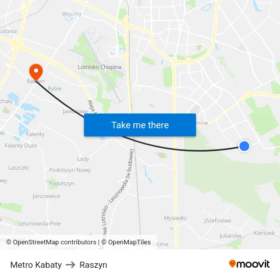 Metro Kabaty to Raszyn map