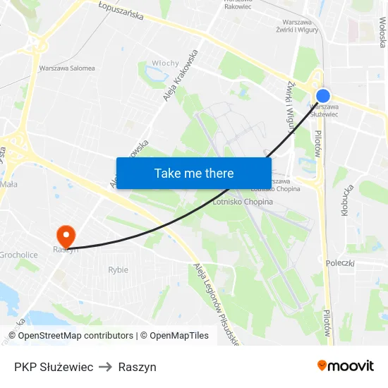 PKP Służewiec to Raszyn map