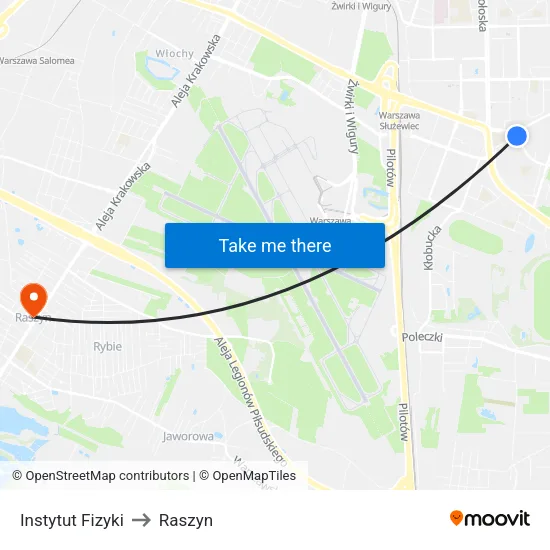 Instytut Fizyki to Raszyn map