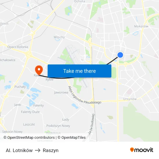 Al. Lotników to Raszyn map