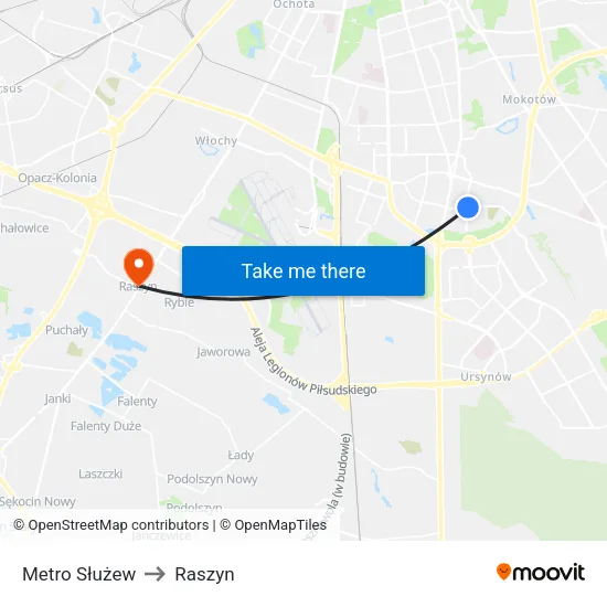 Metro Służew to Raszyn map