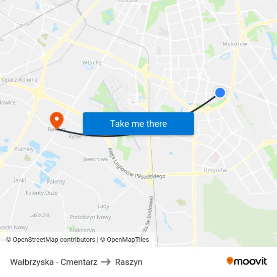 Wałbrzyska - Cmentarz to Raszyn map