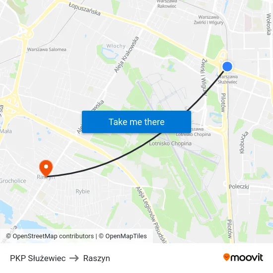 PKP Służewiec to Raszyn map