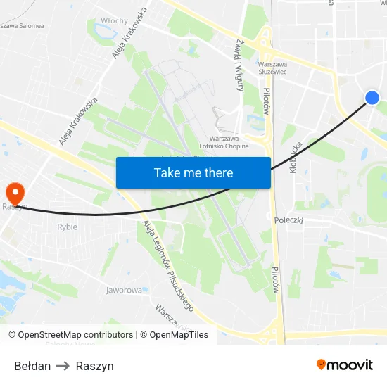 Bełdan to Raszyn map