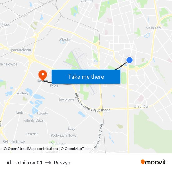 Al. Lotników 01 to Raszyn map