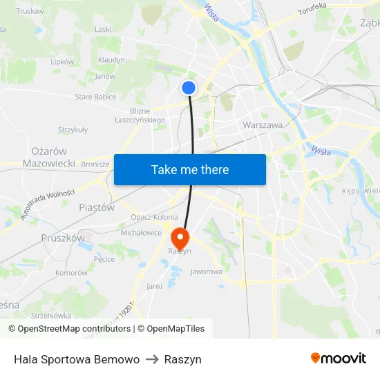 Hala Sportowa Bemowo to Raszyn map