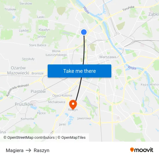 Magiera to Raszyn map