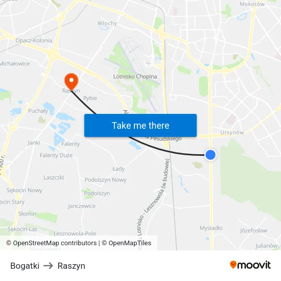 Bogatki to Raszyn map