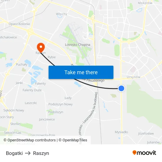 Bogatki to Raszyn map