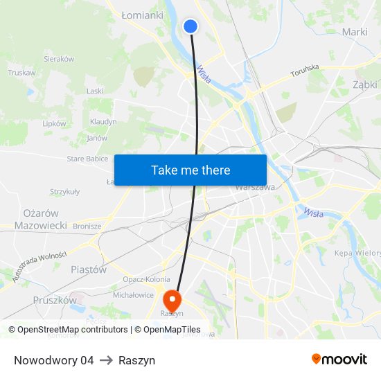 Nowodwory 04 to Raszyn map