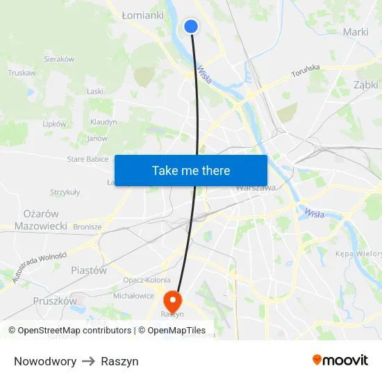 Nowodwory to Raszyn map