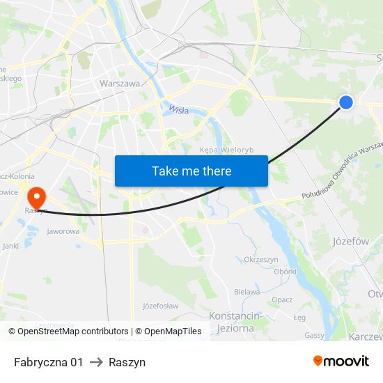 Fabryczna to Raszyn map