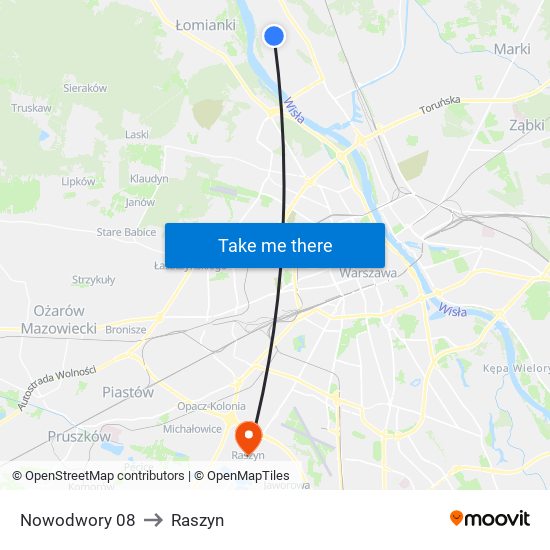 Nowodwory to Raszyn map