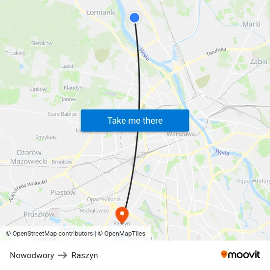 Nowodwory to Raszyn map