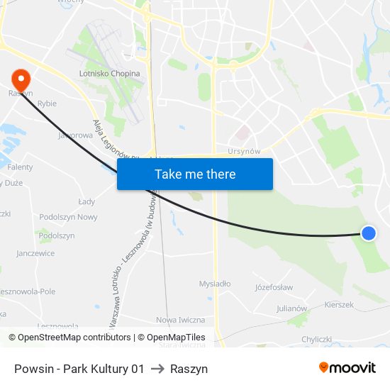 Powsin - Park Kultury 01 to Raszyn map