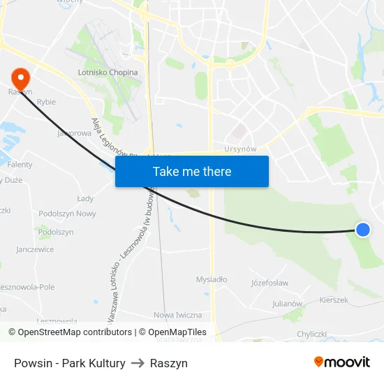 Powsin - Park Kultury to Raszyn map