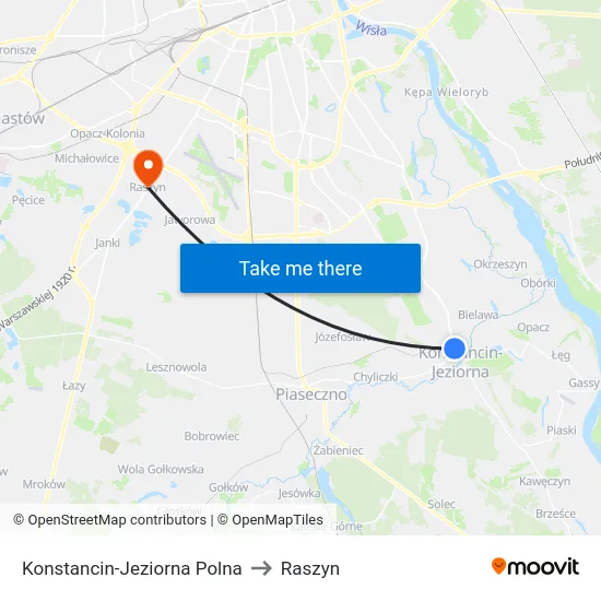 Konstancin-Jeziorna Polna to Raszyn map