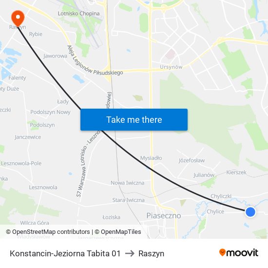 Konstancin-Jeziorna Tabita 01 to Raszyn map