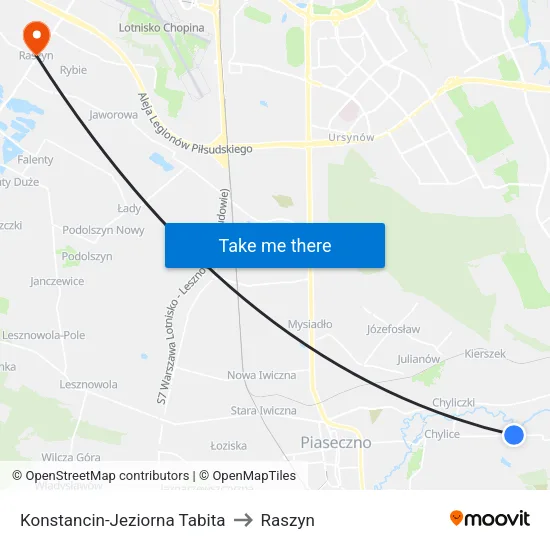 Konstancin-Jeziorna Tabita to Raszyn map