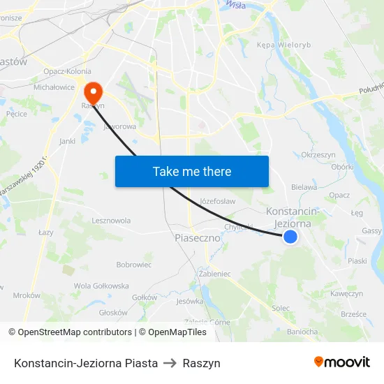 Konstancin-Jeziorna Piasta to Raszyn map