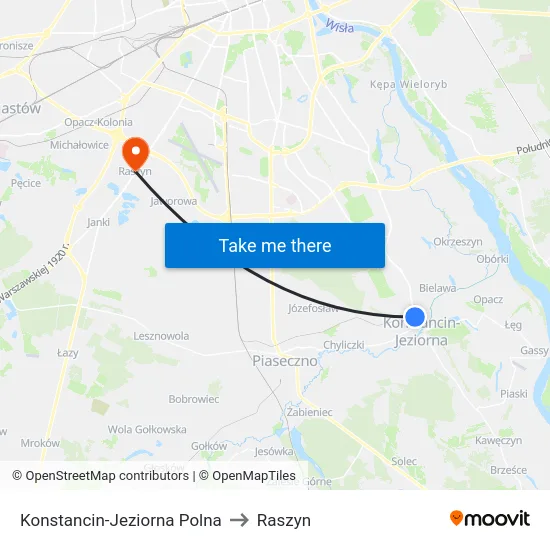 Konstancin-Jeziorna Polna to Raszyn map