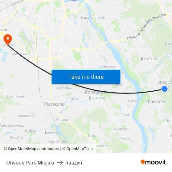 Otwock Park Miejski to Raszyn map