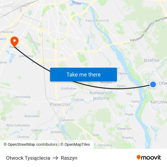 Otwock Tysiąclecia to Raszyn map