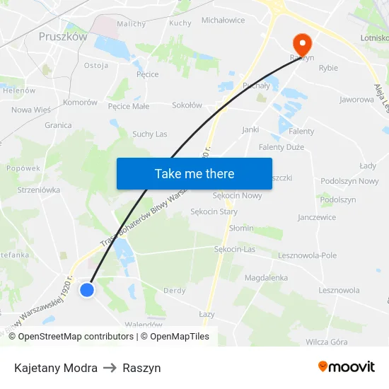 Kajetany Modra to Raszyn map
