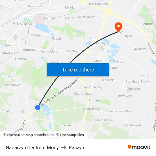 Nadarzyn Centrum Mody to Raszyn map