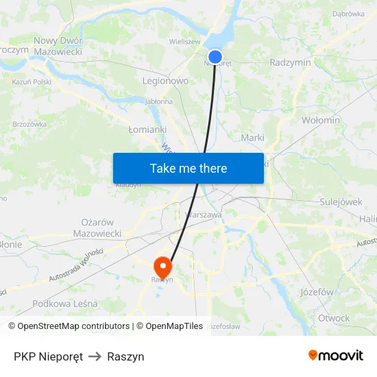PKP Nieporęt to Raszyn map