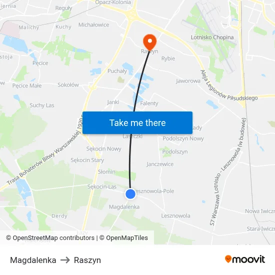 Magdalenka to Raszyn map