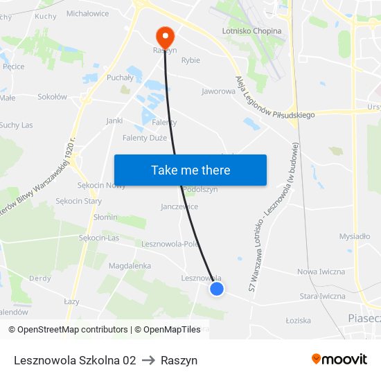 Lesznowola Szkolna to Raszyn map