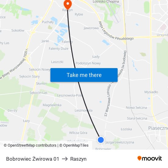 Bobrowiec Żwirowa 01 to Raszyn map