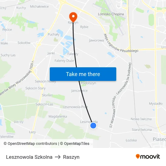 Lesznowola Szkolna to Raszyn map