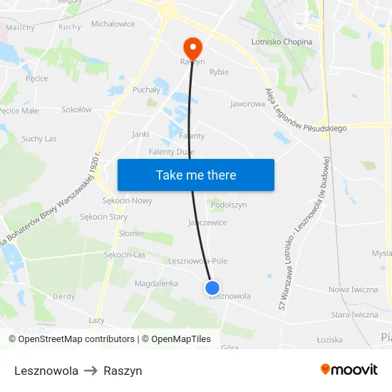 Lesznowola to Raszyn map